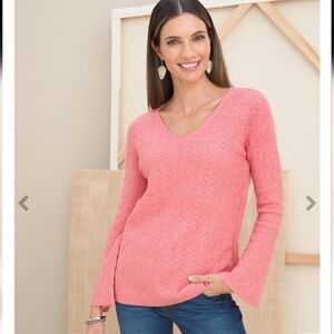 CHICO'S CABLE-KNIT V-NECK SWEATER SIZE 2 (LARGE)